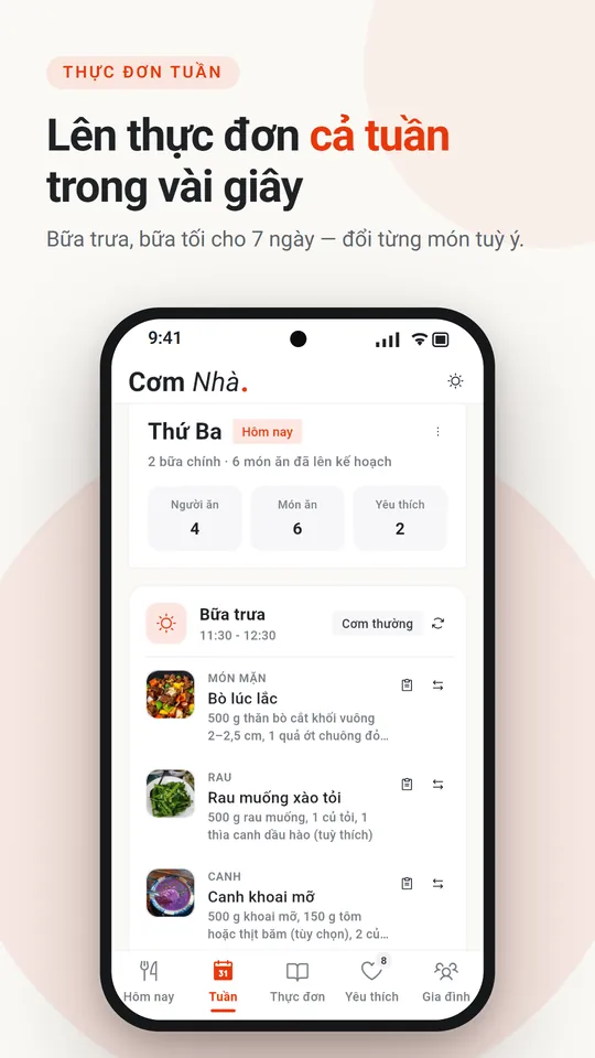 Màn Tuần: thực đơn bữa trưa, bữa tối cho từng ngày trong tuần