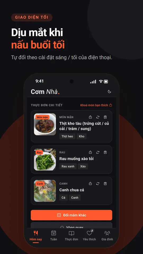 Giao diện tối của màn Hôm nay